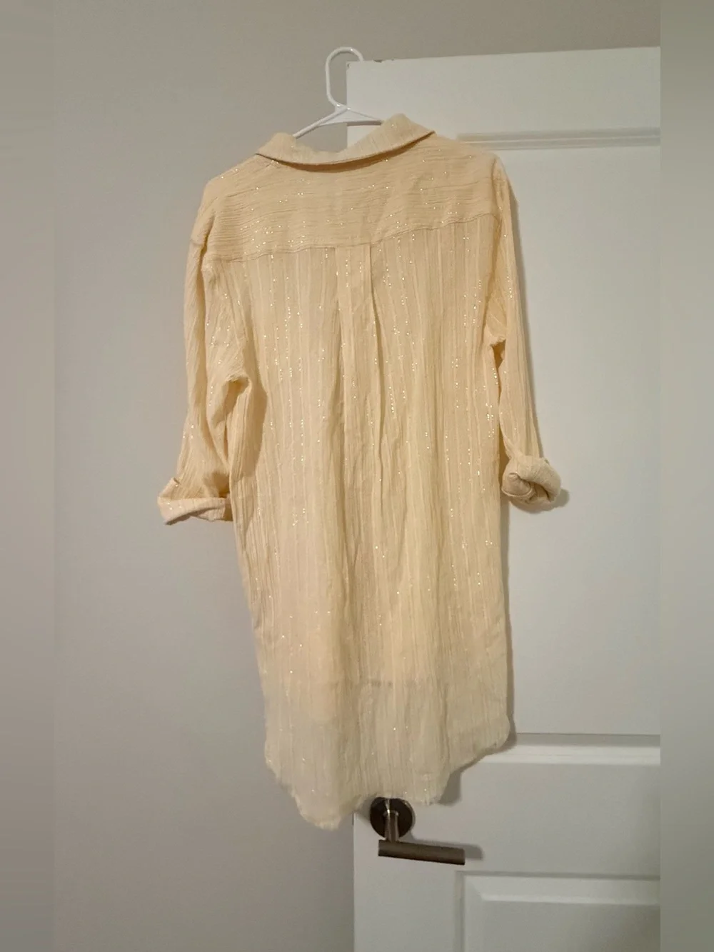 Free People Cream Metallic-Thread Midi Shirt Dress